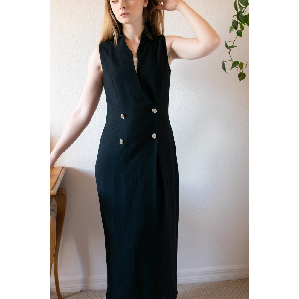 Vintage 80's Black Wrap Cocktail Maxi Dress 10